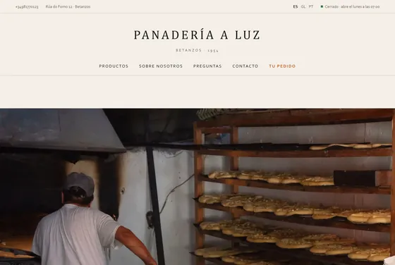 Portada de la web de Panadería A Luz